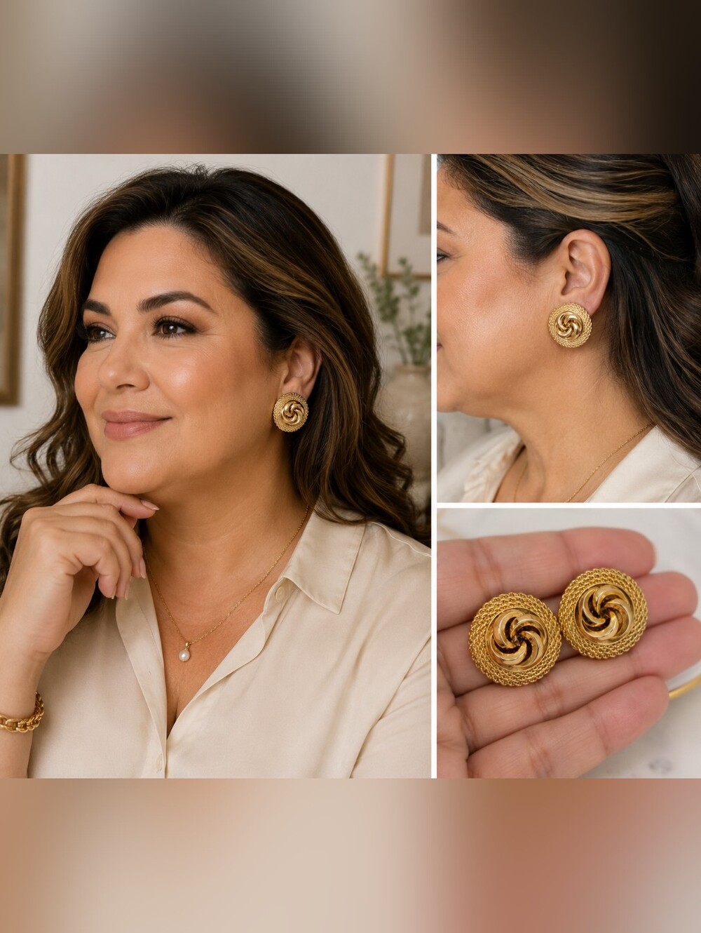 Sarah Coventry Vintage 1" Gold Tone Floral Swirl Clip-On Earrings Signed